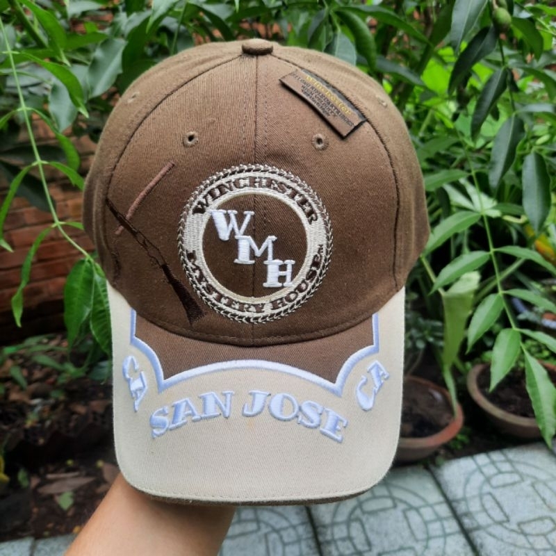 Mũ màu nâu họa tiết đẹp, sang trọng/ nón màu nâu logo WMH SANJOSE hàng VNXK.