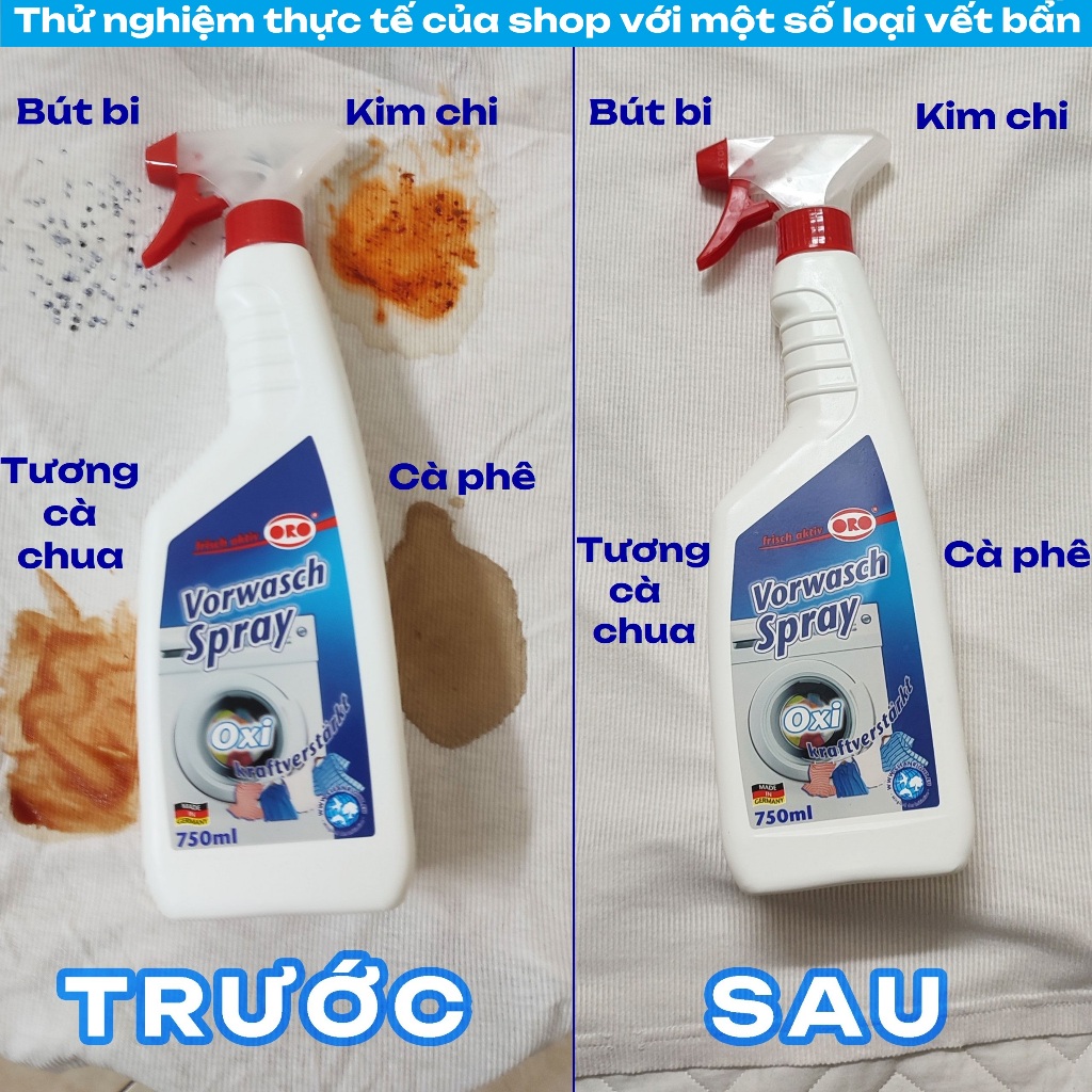 Xịt Tẩy Trắng Quần Áo ORO Nước Tẩy Trắng Cổ Áo, Tẩy Ố Vàng, Tẩy Lem Màu, Không Hại Vải 750ml