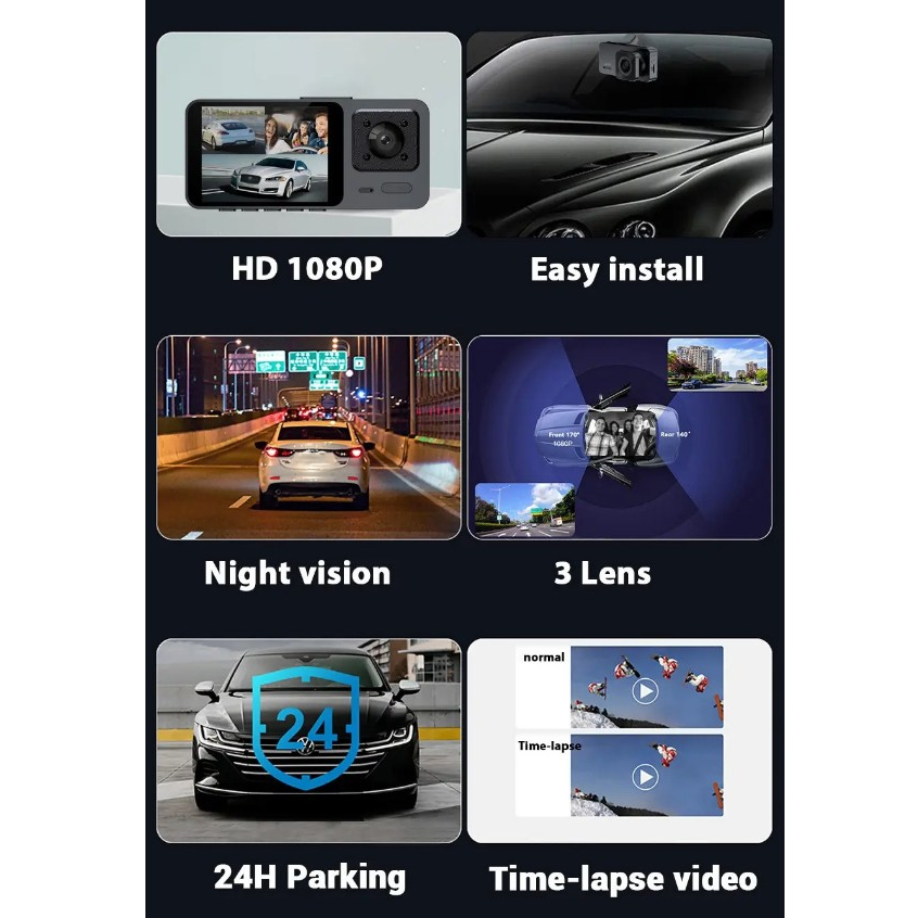 Camera Hành Trình Ô Tô 3 Mắt S10 Plus Có WiFi Full HD 1080p Hỗ Trợ Kết Nối Điện Thoại Xem Qua App