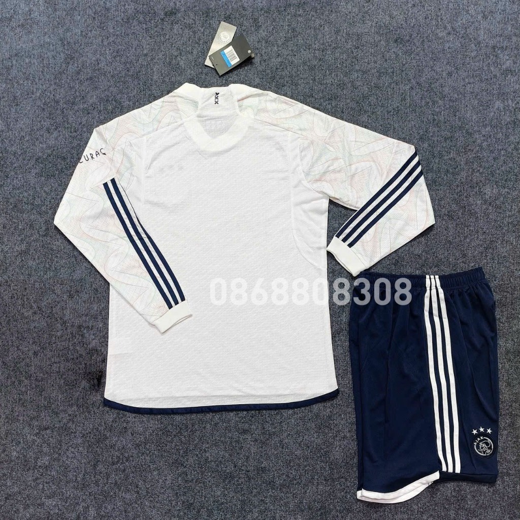 Áo bóng đá Ziggo Ajax 23/24 Away Jersey sân khách trắng dài tay logo thêu năm 2023 2024 tay dài