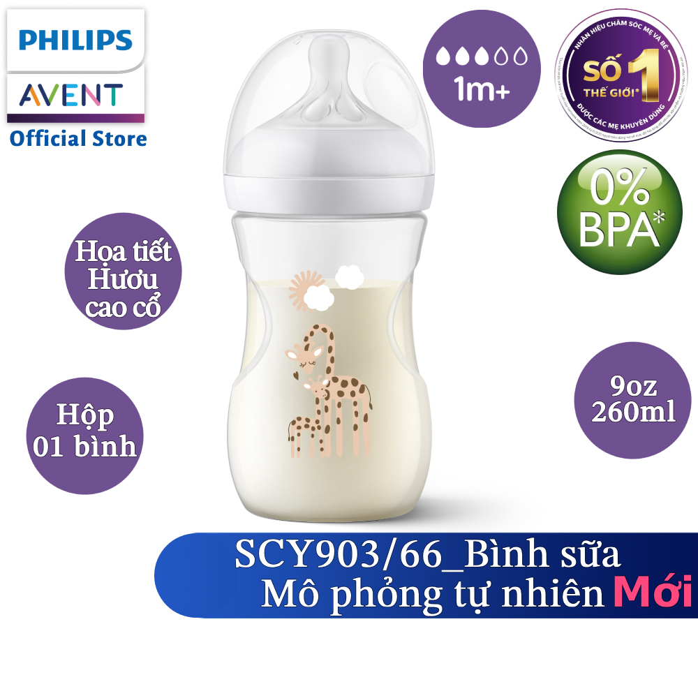 Philips Avent Bình sữa mô phỏng tự nhiên 260ml mới (núm ty phản ứng tự nhiên) SCY903/01 SCY903/66 SCY903/67