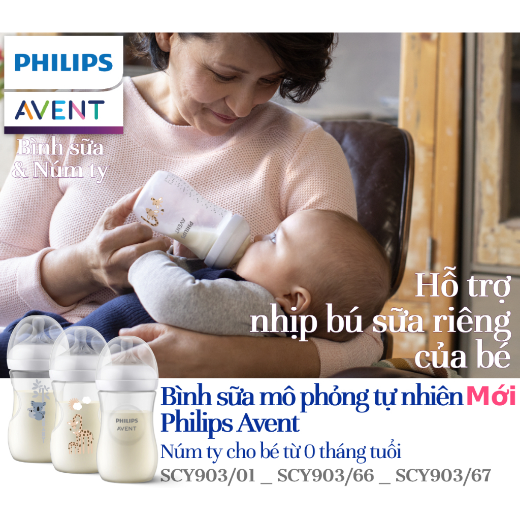 Philips Avent Bình sữa mô phỏng tự nhiên 260ml mới  SCY903/01 SCY903/66 SCY903/67