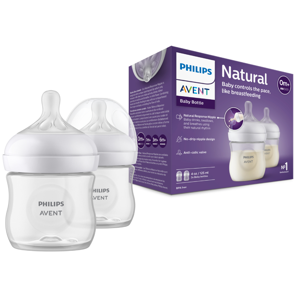 Philips Avent Hộp 02 Bình sữa mô phỏng tự nhiên 125ml mới (núm ty phản ứng tự nhiên) SCY900/02