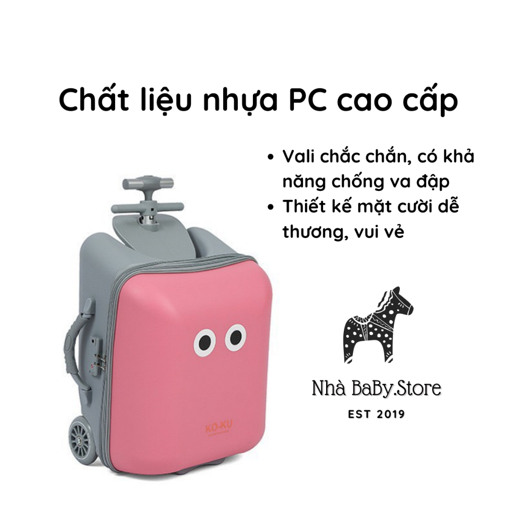 Vali Smile kiêm xe đẩy chính hãng Koku 21.5L Tặng kèm túi quà