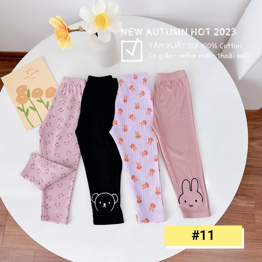 Combo 4 quần legging cho bé gái hoạ tiết dễ thương, quần dài thu đông cho bé gái