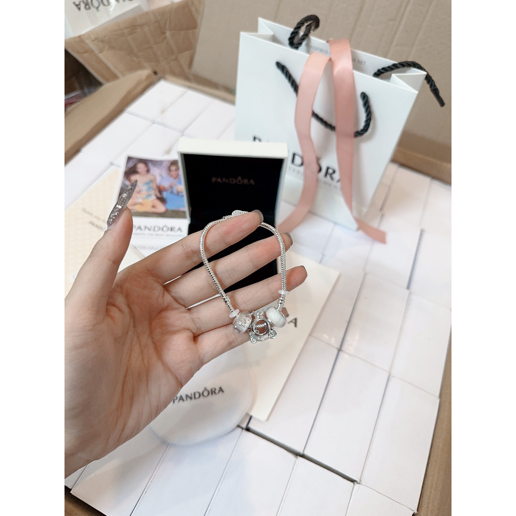 Vòng tay Pandora x Disney trái tim mix fullbox+ charm hàng loại 1 size 18cm