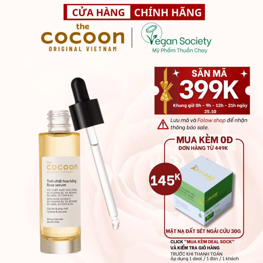 Tinh chất hoa hồng cocoon 30ml (rose serum) thuần chay - Vegan Society - Mỹ phẩm thuần chay Việt Nam