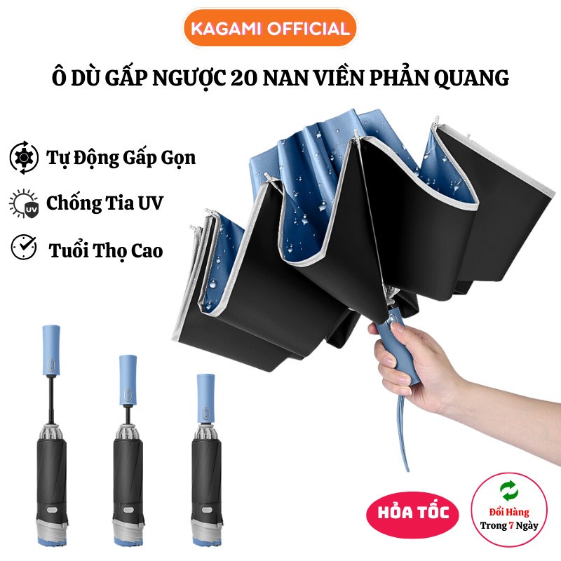 Dù Đi Mưa Kagami Ô Che Nắng 20 Nan Viền Phản Quang Đóng Mở Tự Động Chống Tia Uv