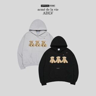 Áo hoodie ADLV THREE BOUCLE BEAR dáng suông màu xám/đen - Hàng chính hãng