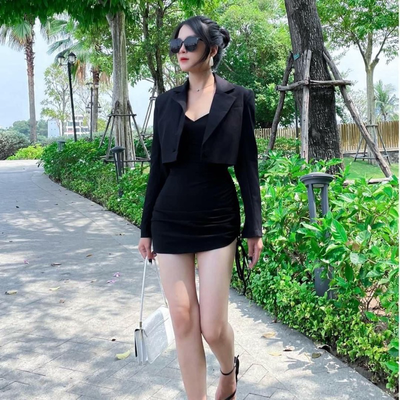 💋 Set Đầm Vest Kèm Khoác Rút 2 Bên 60-90kg 🔥Bigsize Rin Heo