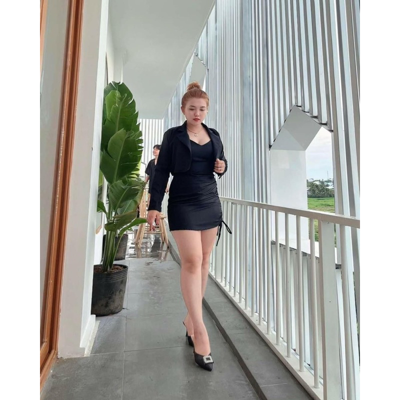 💋 Set Đầm Vest Kèm Khoác Rút 2 Bên 60-90kg 🔥Bigsize Rin Heo