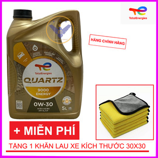 Dầu nhớt ô tô  tổng hợp Total Quartz 9000 0W-30 can 5L - tặng Khăn lau xe ô tô