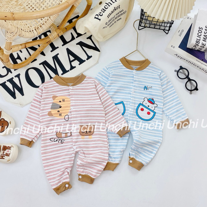 Bộ body nỉ kẻ hoạ tiết đáng yêu cho bé