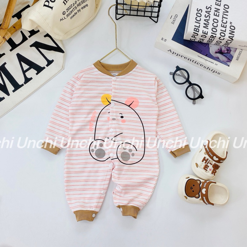 Bộ body nỉ kẻ hoạ tiết đáng yêu cho bé