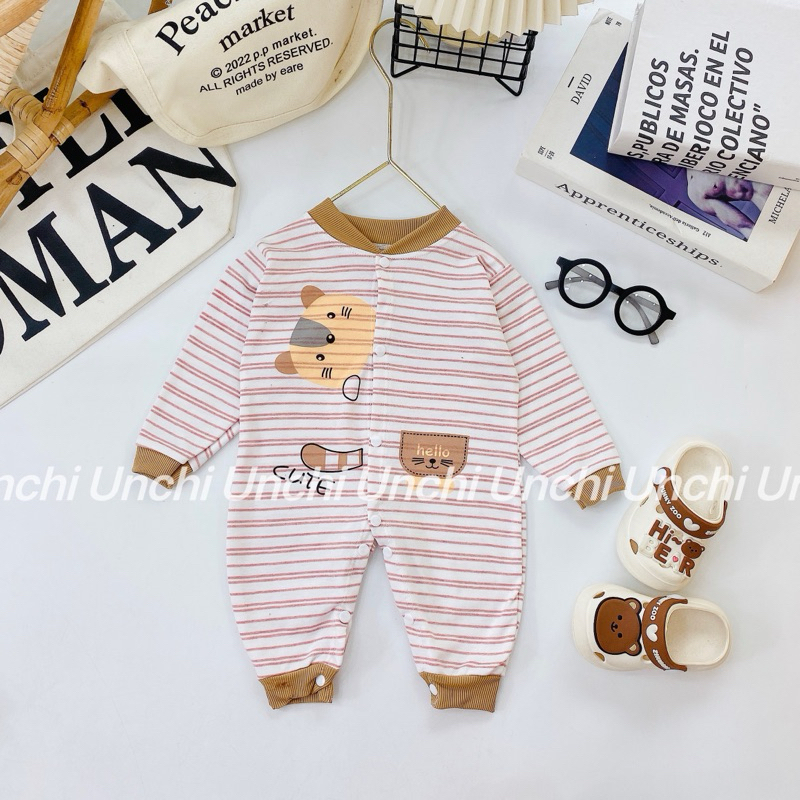 Bộ body nỉ kẻ hoạ tiết đáng yêu cho bé