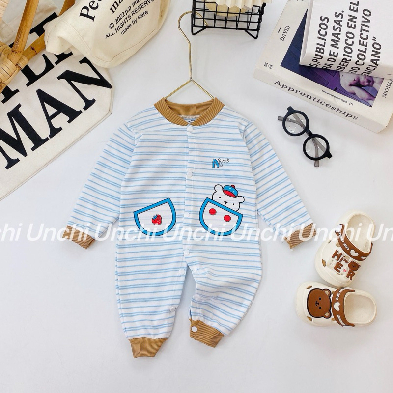 Bộ body nỉ kẻ hoạ tiết đáng yêu cho bé