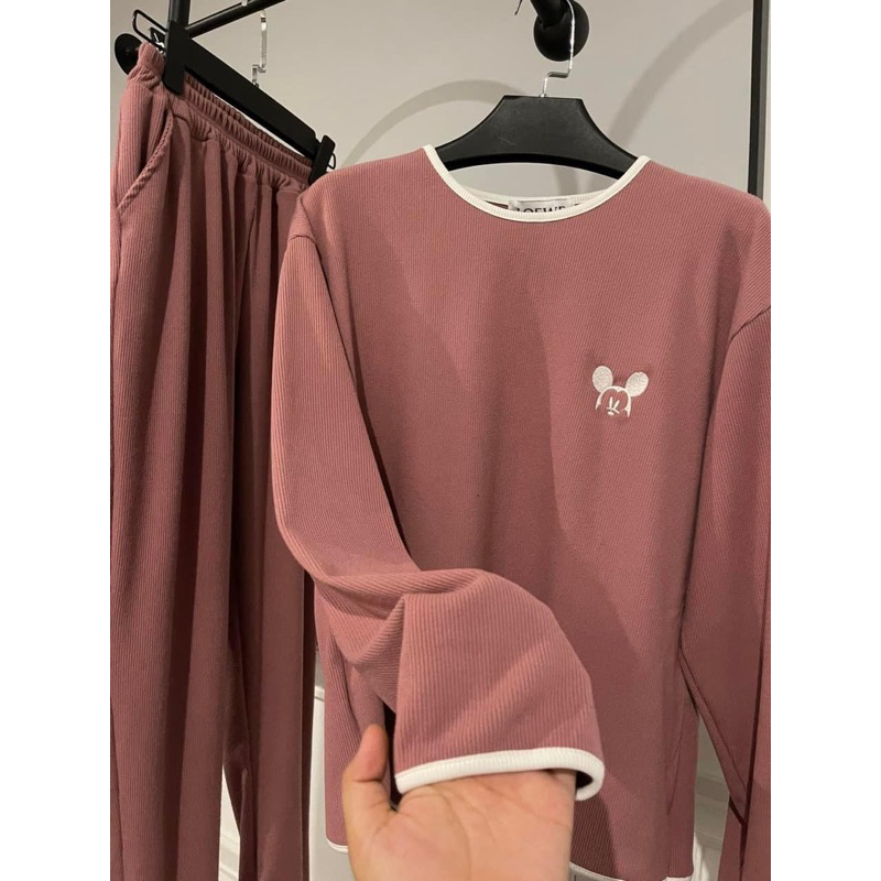 BỘ NỈ NHUNG TĂM HỒNG THÊU HÌNH MICKEY