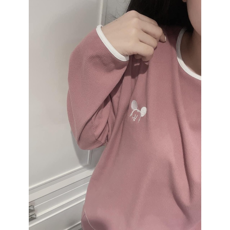 BỘ NỈ NHUNG TĂM HỒNG THÊU HÌNH MICKEY
