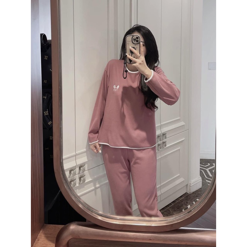 BỘ NỈ NHUNG TĂM HỒNG THÊU HÌNH MICKEY