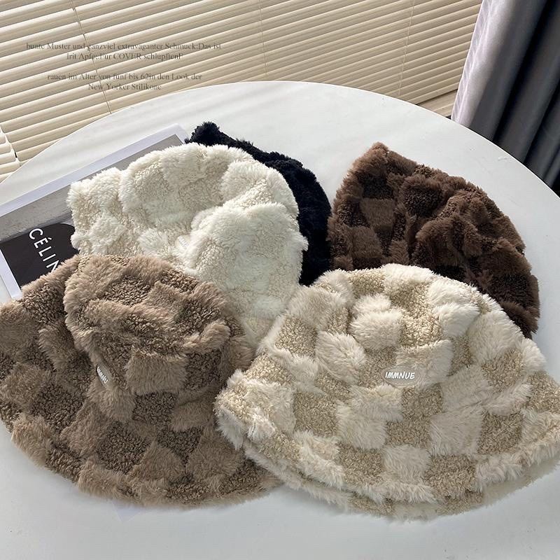 Mũ lông thỏ caro vành rộng giữ ấm chống gió thời trang Hàn Quốc, M205