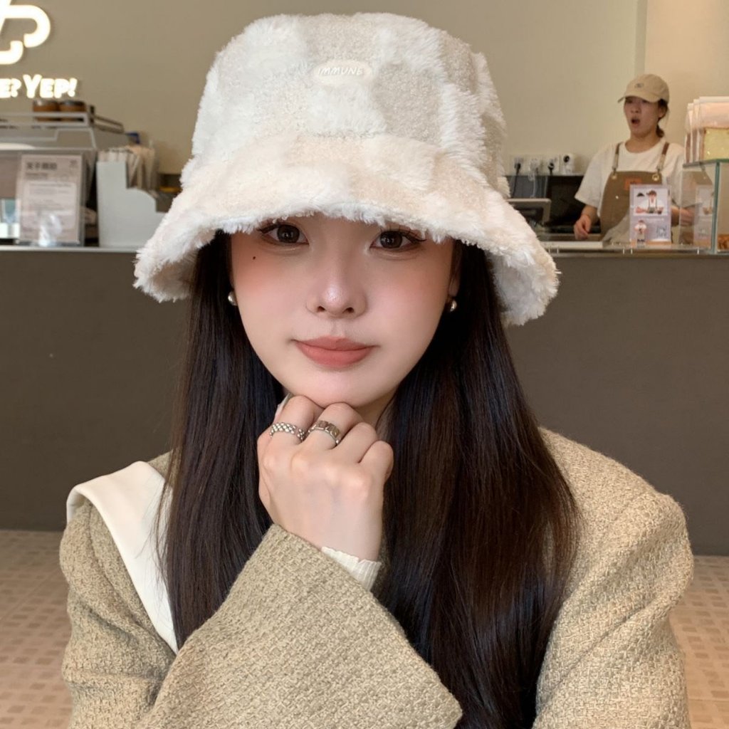 Mũ lông thỏ caro vành rộng giữ ấm chống gió thời trang Hàn Quốc, M205