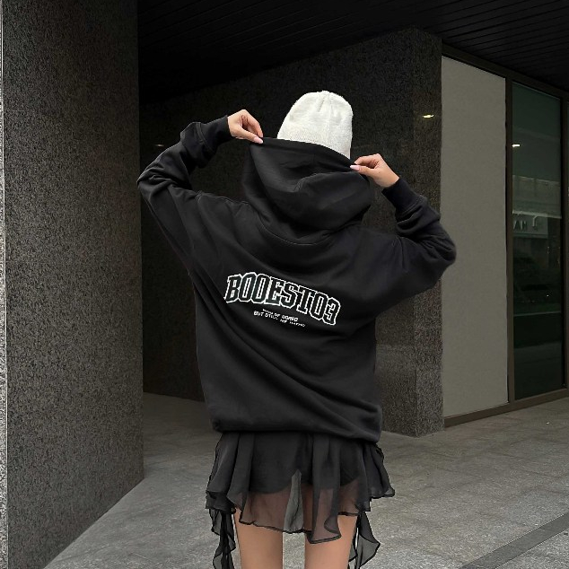 Áo Nỉ Mũ Unisex BOO Dáng Oversize In Lưng BOOEST03
