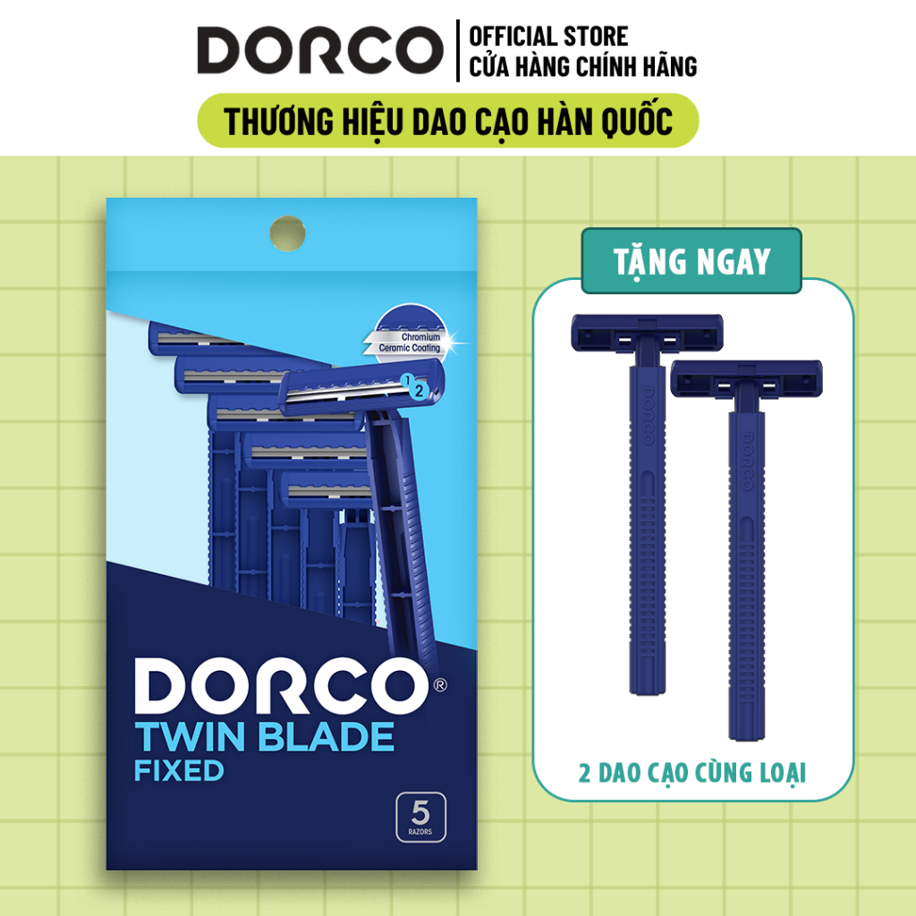 Dao Cạo Râu 2 Lưỡi Dorco TD 708DB (Gói 05 Dao Cạo) + Tặng 2 Dao Cạo Dorco Twin Blade Fixed