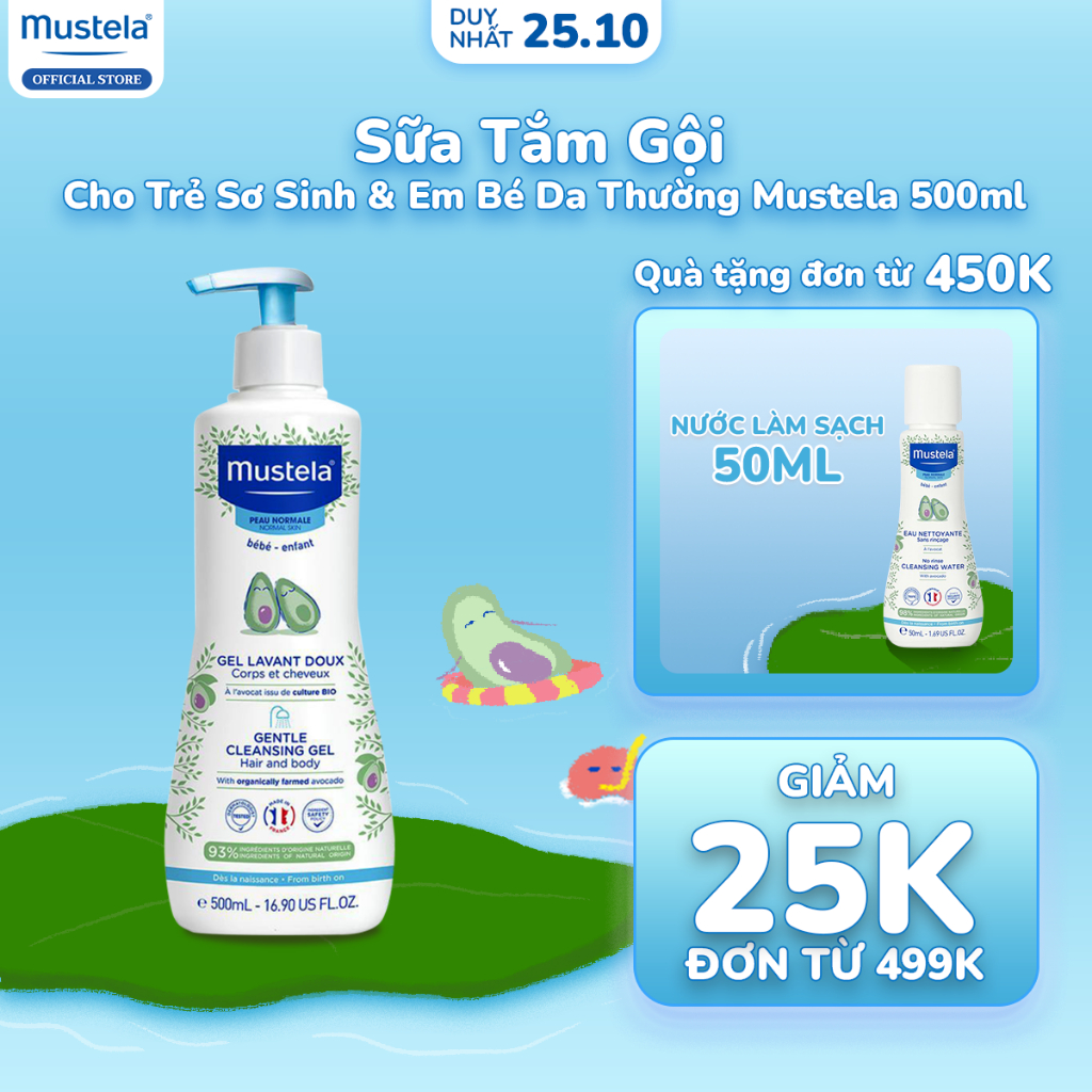 Sữa Tắm Gội Cho Trẻ Sơ Sinh & Em Bé Da Thường Mustela 500ml