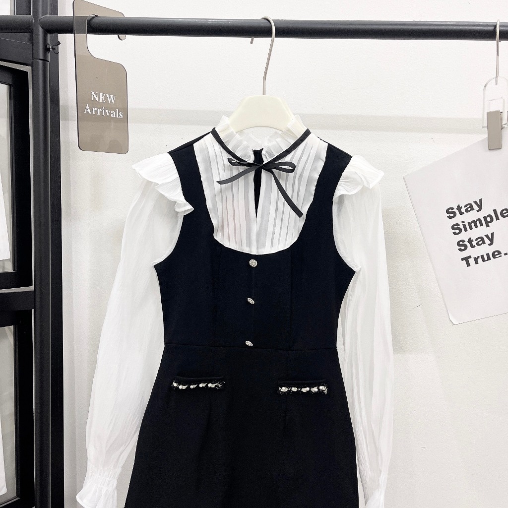 Váy nữ DEMAY, thiết kể nơ cổ tay dài tiểu thư sang chảnh