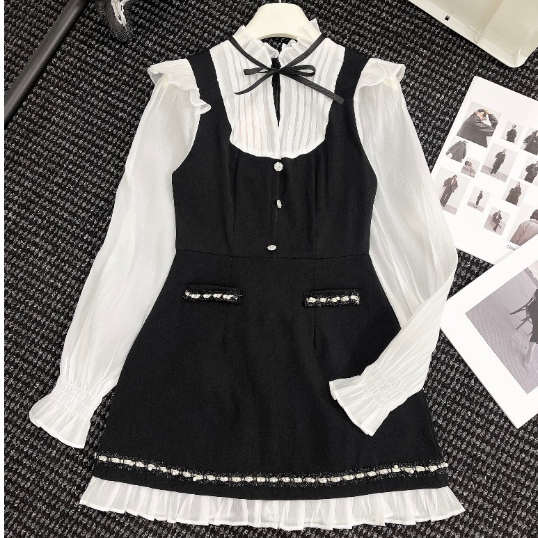 Váy nữ DEMAY, thiết kể nơ cổ tay dài tiểu thư sang chảnh