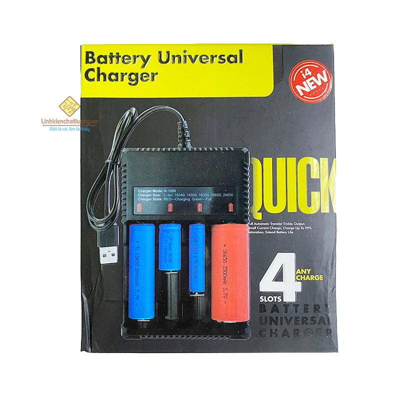 Bộ sạc 4 PIN lithium 3.7V qua cổng USB (18650,14500,16340)