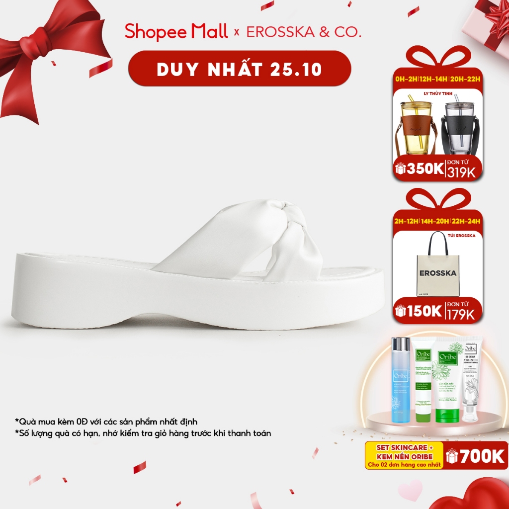 Erosska - Dép nữ thời trang đế xuồng quai thắt nơ tiểu thư cao 4cm màu trắng - SB011