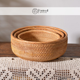 Combo rổ mây tròn đựng trái cây, đồ khô chất liệu mây tre đan thủ công, giỏ đựng đồ decor nhà ăn, phòng khách Funimall