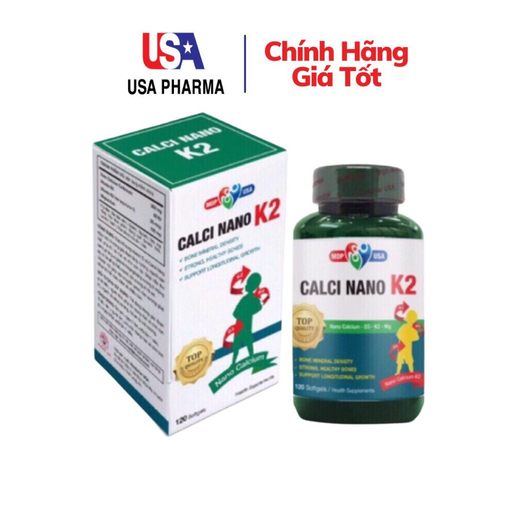 Viên uống Calci Nano K2 Mediphar bổ sung thêm thành phẩn Vitamin D3, K2 giúp hấp thu tốt canxi - Lọ 120 viên