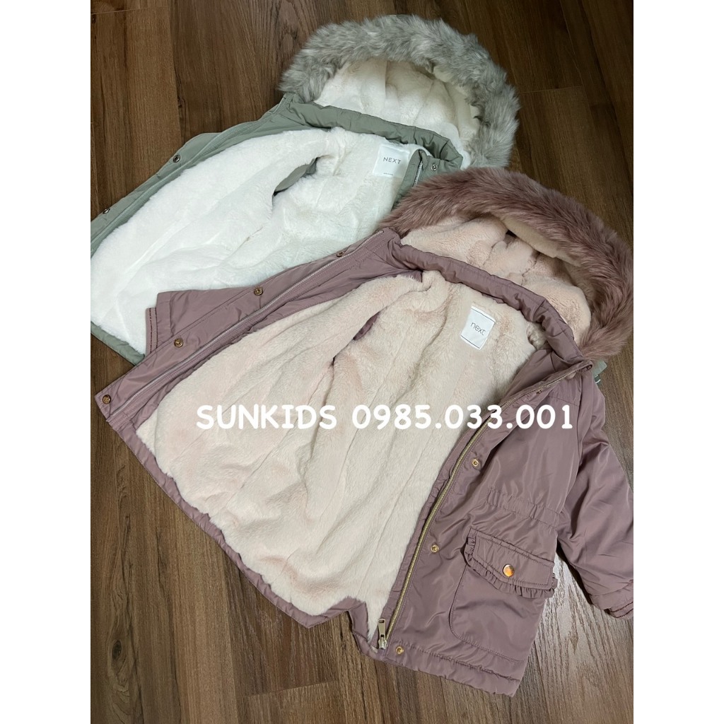Áo parka bé gái túi bèo mũ lông 2 màu