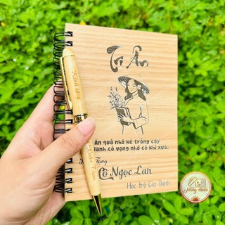 Combo sổ bìa gỗ và bút gỗ học sinh và phụ huynh học sinh dành tặng thầy cô giáo nhân ngày 20-11 - Thiết kế theo yêu cầu