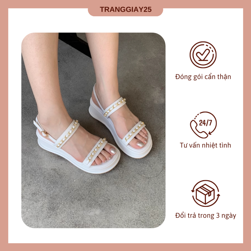 Sandal nữ đế xuồng cao phối quai xích 2 màu cá tính hàng Quảng Châu (Fullbox ) S6