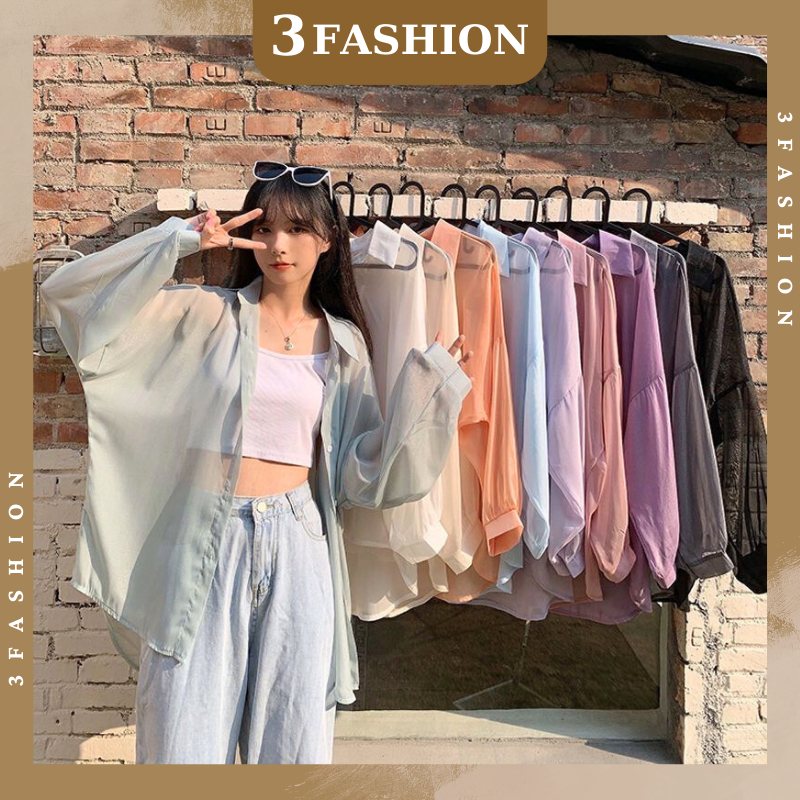 Áo sơ mi nữ mỏng khoác ngoài đi biển vải voan mỏng mát phong cách thời trang trendy 3Fashion - A48