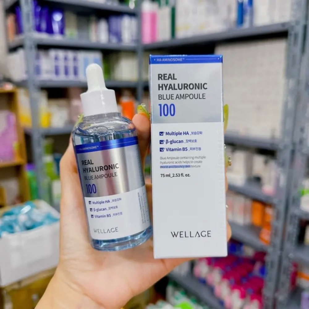 Tinh Chất Cấp Ẩm Wellage Real Hyaluronic Blue Ampoule 100 75ml, tăng cường độ ẩm, cải thiện nếp nhăn của da Myphamhocnga