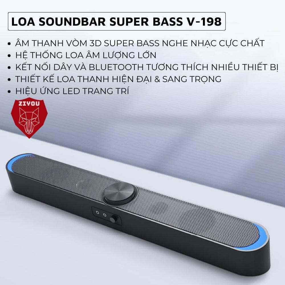 Loa Máy Tính Bluetooth Để Bàn Cao Cấp Ziyou V-198 Âm Thanh Vòm 3D SUPER BASS Nghe Nhạc Cực Hay, Có LED