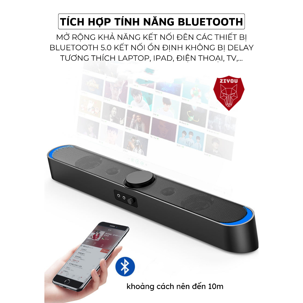 Loa Máy Tính Bluetooth Để Bàn Cao Cấp Ziyou V-198 Âm Thanh Vòm 3D SUPER BASS Nghe Nhạc Cực Hay, Có LED