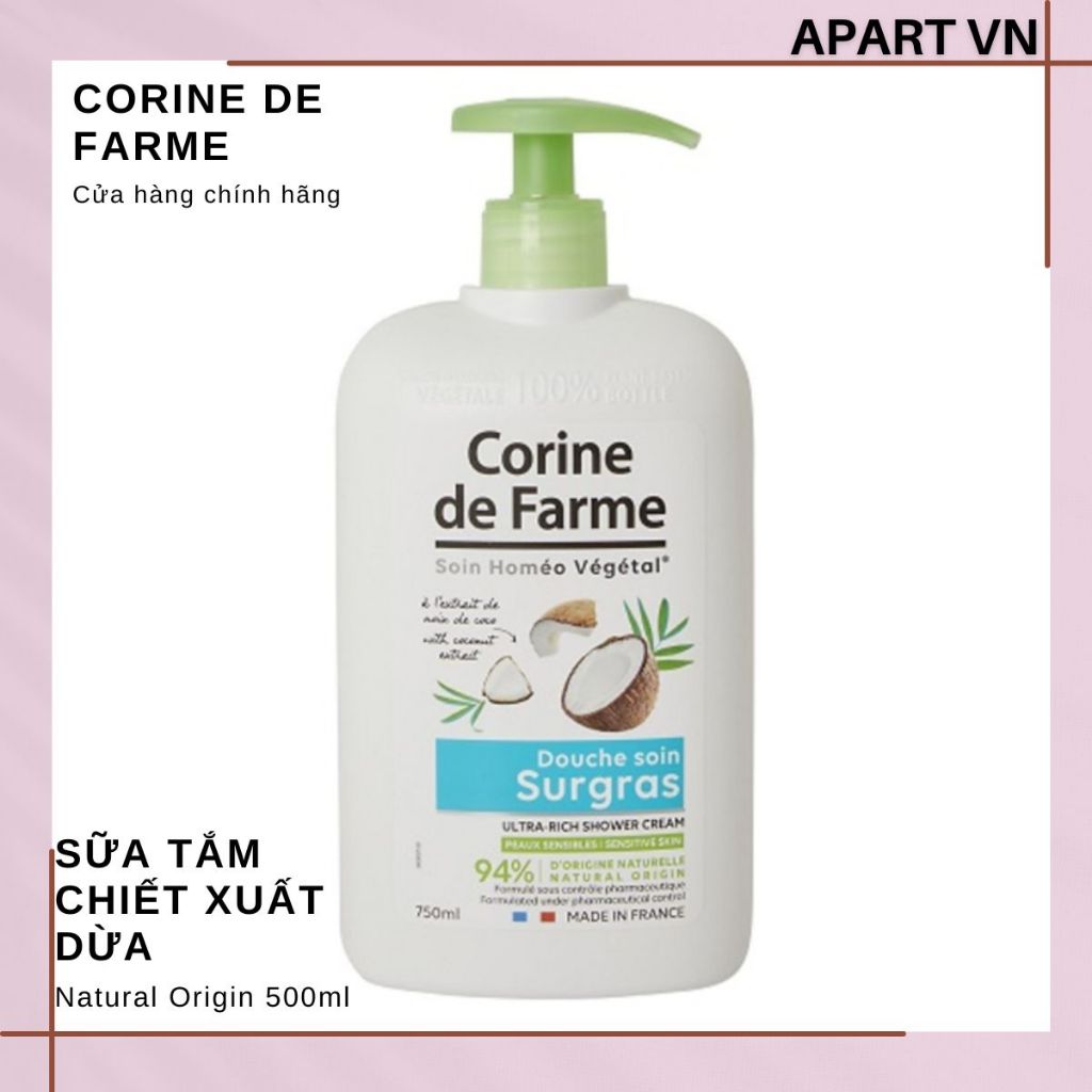 Sữa tắm dưỡng da Corine de Farme chiết xuất dừa 750ML