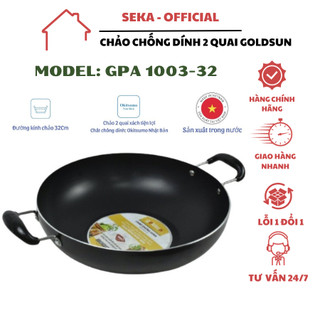 Chảo xào lớn 32cm, chảo chống dính size đại 2 quai Goldsun GPA1001-32IH có nắp vung kính cao cấp