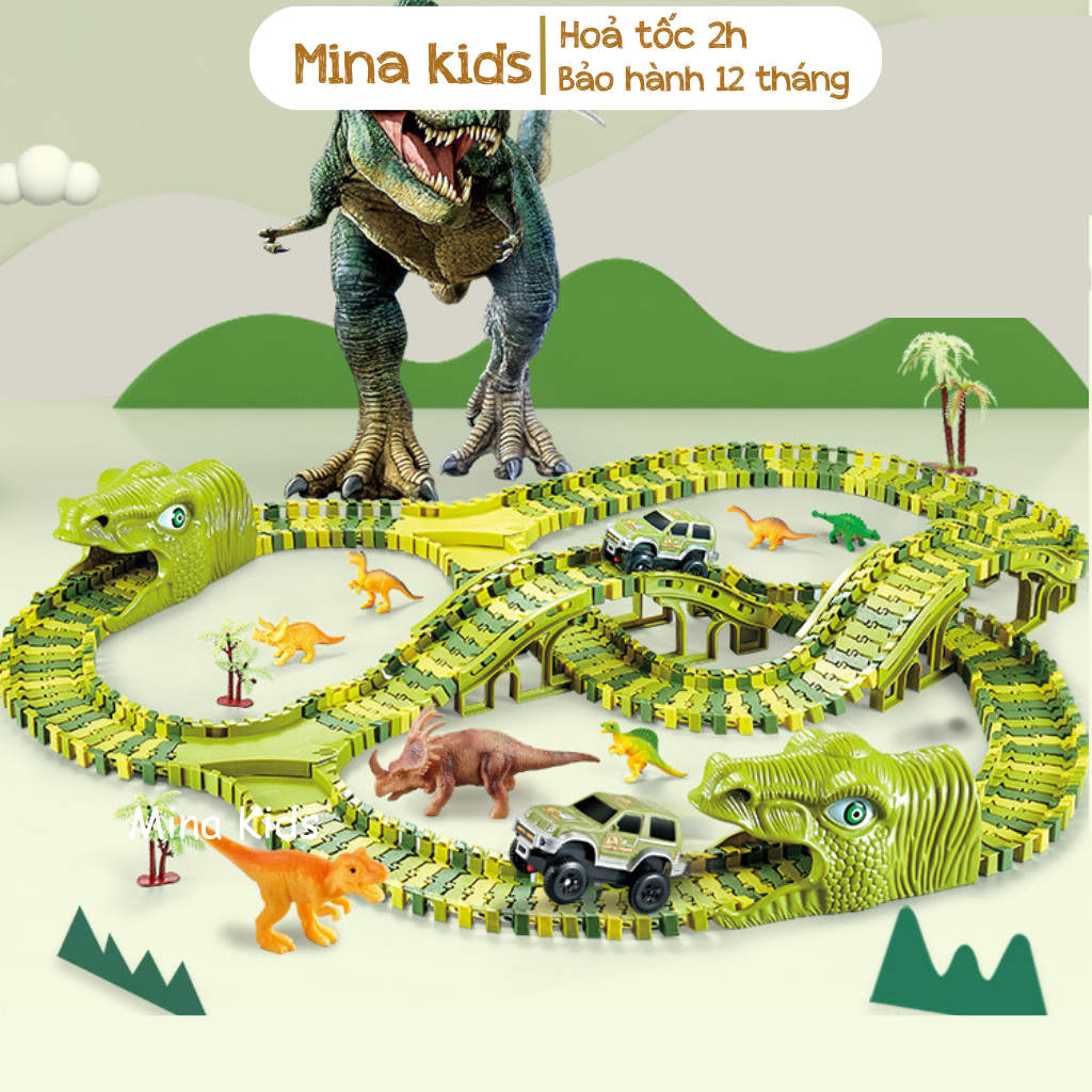 Khủng long đồ chơi lắp ráp đường đua ô tô cao tốc cho bé CAO CẤP đồ chơi cho bé Mina Kids, lắp ghép đường ray