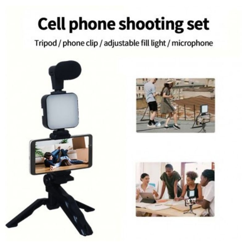 Gậy Tay Cầm Chống Rung Kèm Micro, Đèn led Chụp Hình Quay Phim