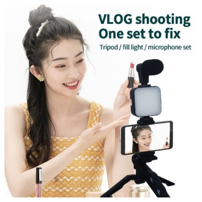 Gậy Tay Cầm Chống Rung Kèm Micro, Đèn led Chụp Hình Quay Phim