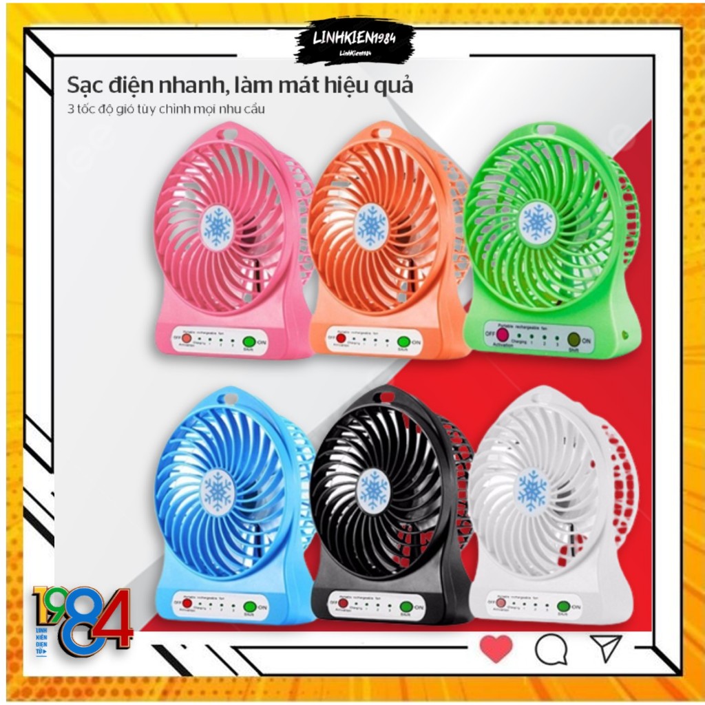 Quạt Tích Điện Mini 3 Chế Độ Pin Sạc