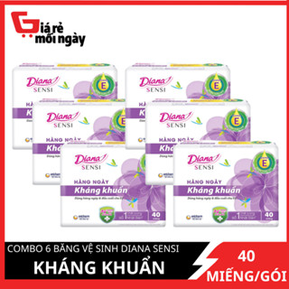 LỐC 6 GÓI BVS HNKK 40 MIẾNG Băng Vệ Sinh Diana Sensi Hàng Ngày Kháng Khuẩn Gói 40 Miếng