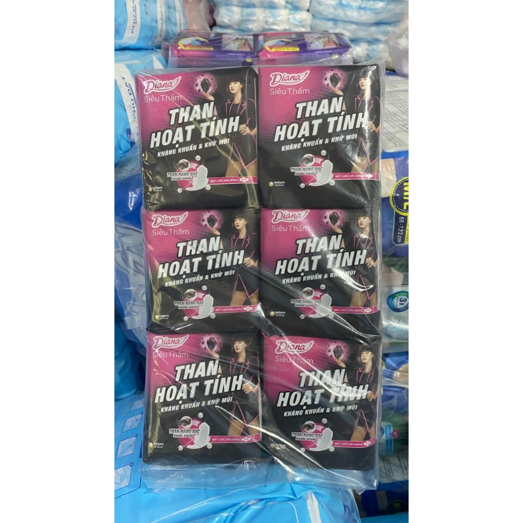 Lốc 6 gói băng vệ sinh Diana than hoạt tính kháng khuẩn- gói 8 miếng 23cm