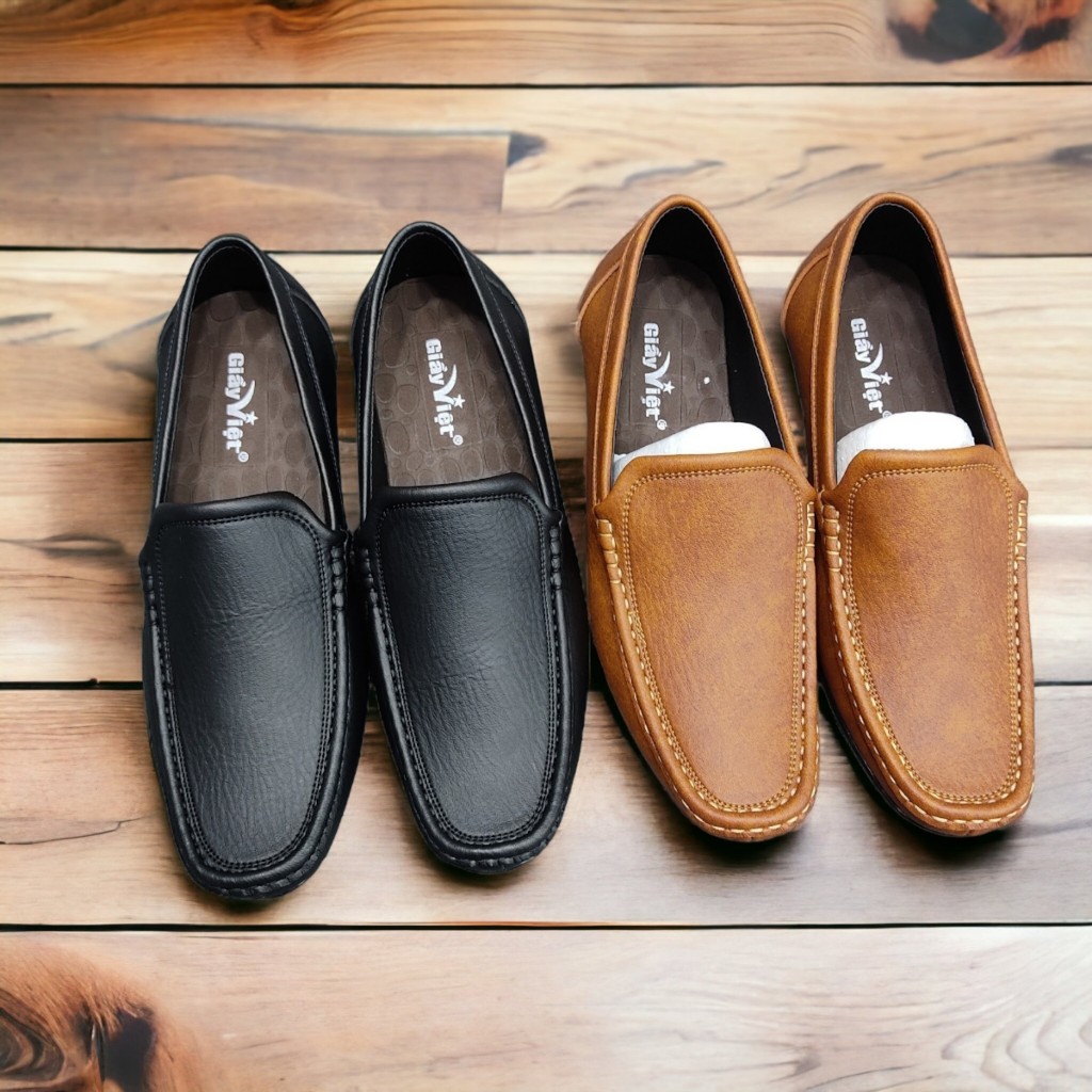 Giày lười nam chất da mềm 2 màu nâu và đen size 39 đên 43 đế khâu đóng hộp chắc chắn
